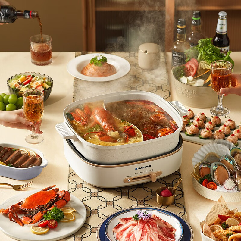 蓝宝(BLAUPUNKT)电火锅家用多功能分体式大容量电煮锅电蒸锅带蒸笼多功能锅 6L 分体鸳鸯锅BP-HG05高清大图