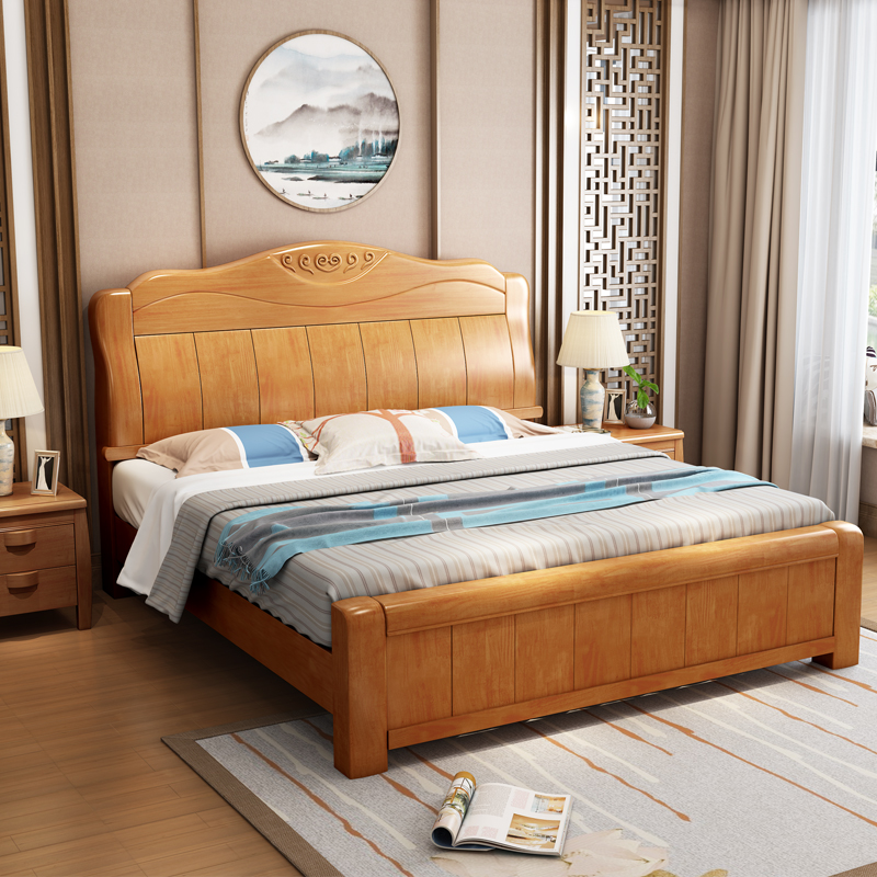 一米色彩 床 实木床1.8米双人床现代简约婚床主卧新中式1.5米床经济型雕花大床 卧室家具高清大图