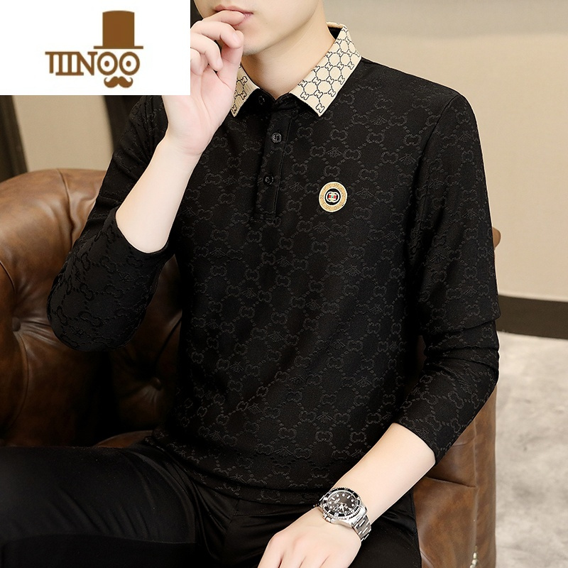 YANXU2023新款秋季长袖翻领T恤男士时尚休闲Polo衫打底衫款男装