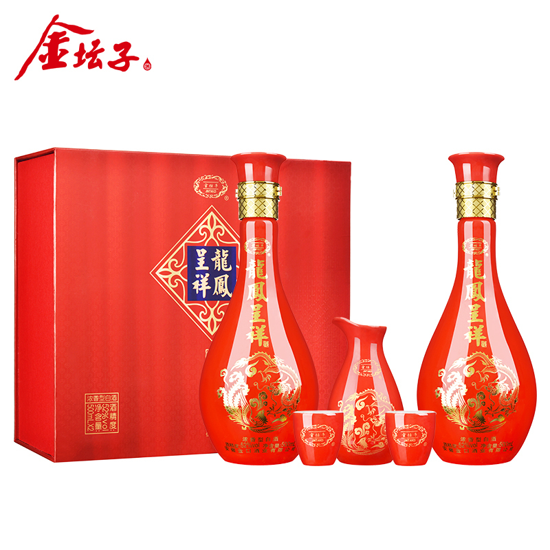 [买送白酒酒具]金坛子(JINTANZI)安徽古井镇龙凤呈祥52度浓香型白酒500ml*2礼盒装 国产酒 婚宴喜酒