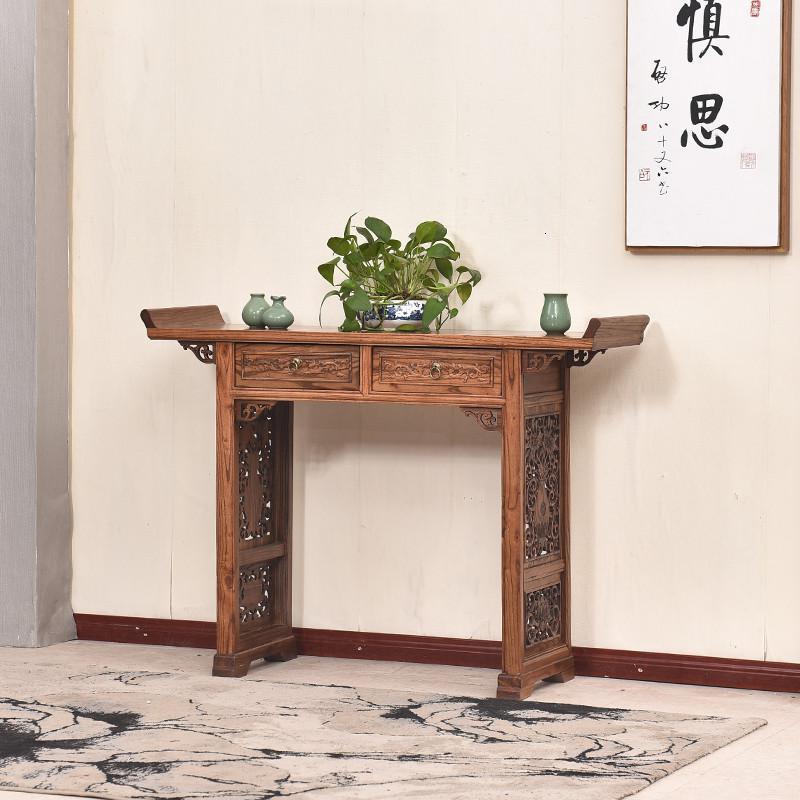 森美人榆木仿古实木供桌条案农村中堂六件套中式家用佛台神台佛龛供奉桌