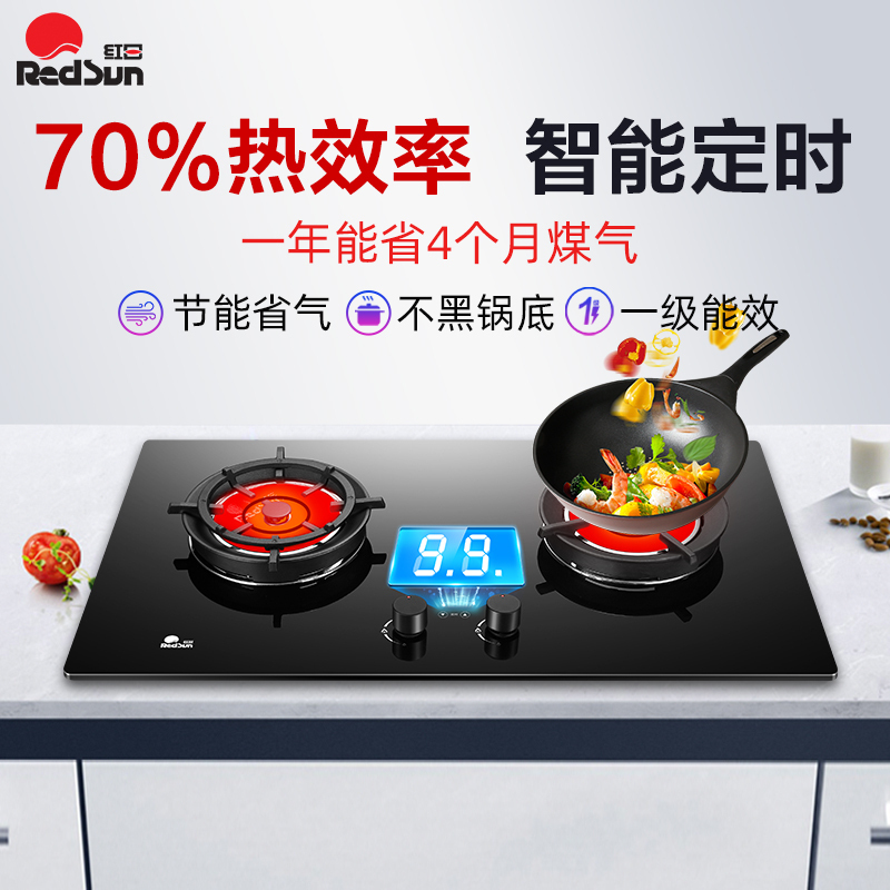 红日(Redsun) EF208B红外线聚能燃气灶双灶定时灶天然气灶液化气灶煤气灶家用嵌入式台式灶(液化气)