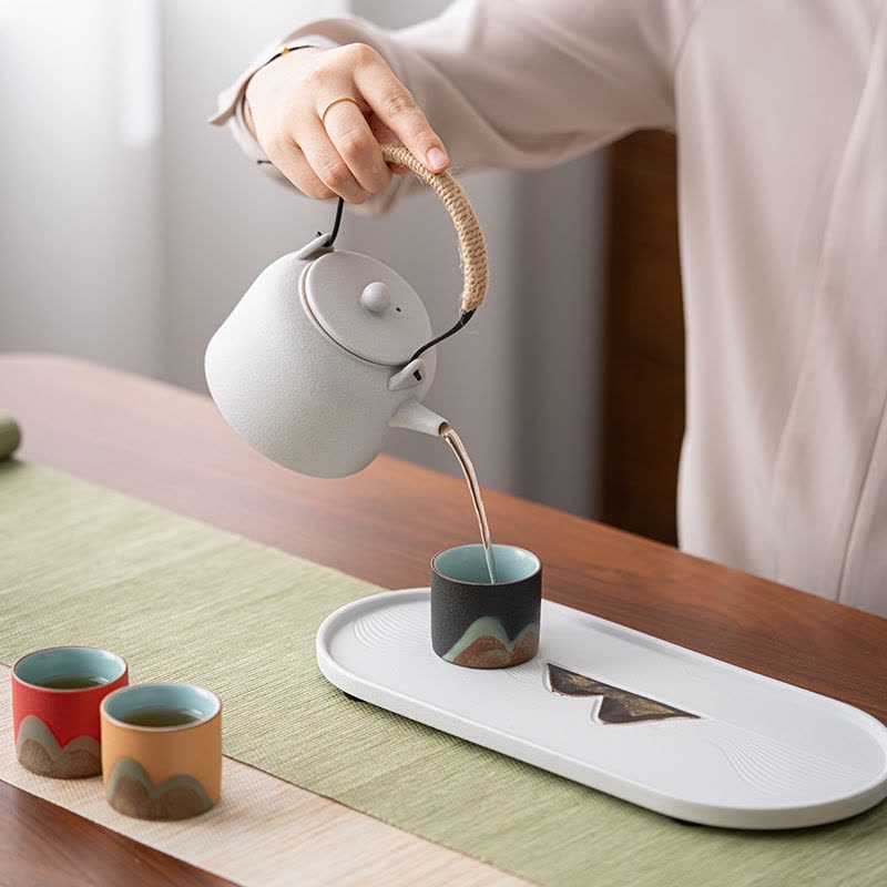 苏氏陶瓷(SUSHI CERAMICS)手绘釉画彩千里江山四色杯温茶套装干泡盘雅白文创伴手礼套组图片