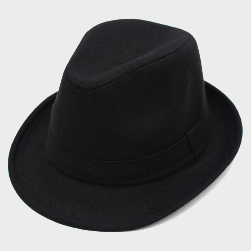 中老年人高顶毛呢礼帽男秋冬季加绒老人棉帽子爸爸保暖大码毡帽厚帽子