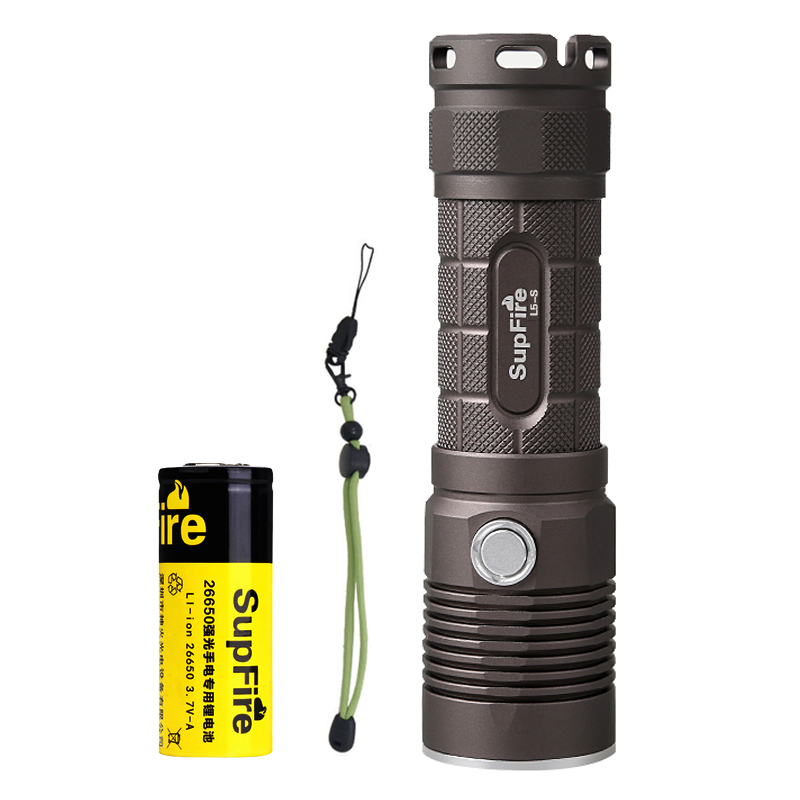 supfire L5-S T6双控开关USB直充电式LED强光户外防身手电筒 26650电池10W大功率