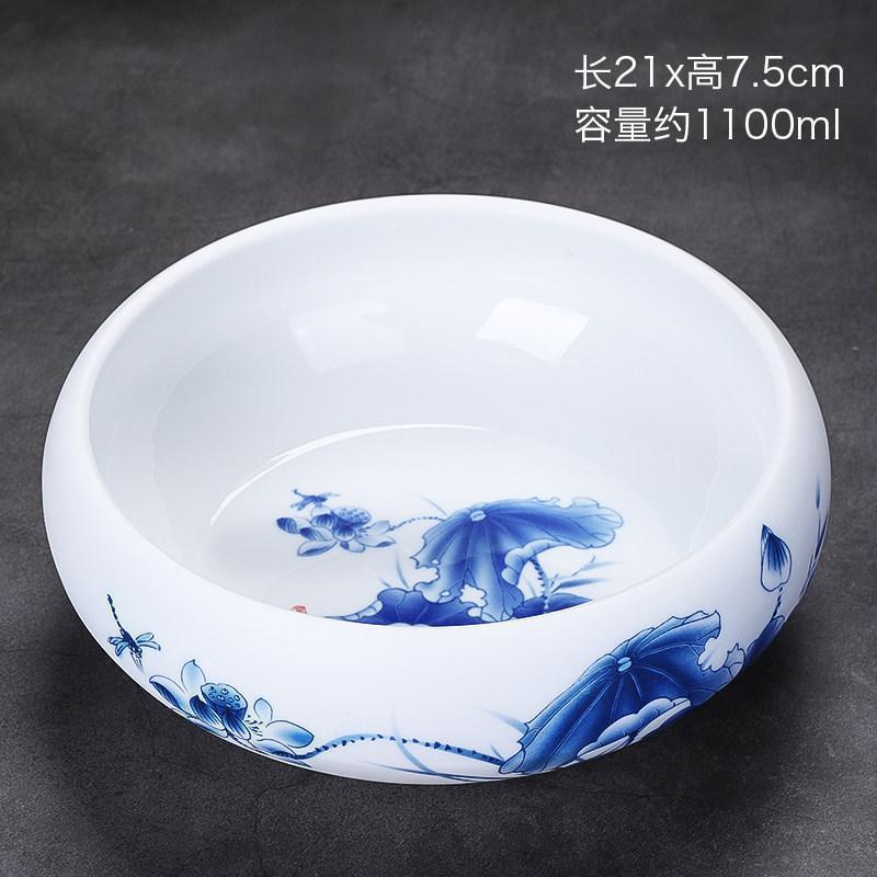 家柏饰(CORATED)陶瓷手绘荷花茶洗家用大容量水盂大号洗茶碗功夫青花瓷笔洗Z高清大图