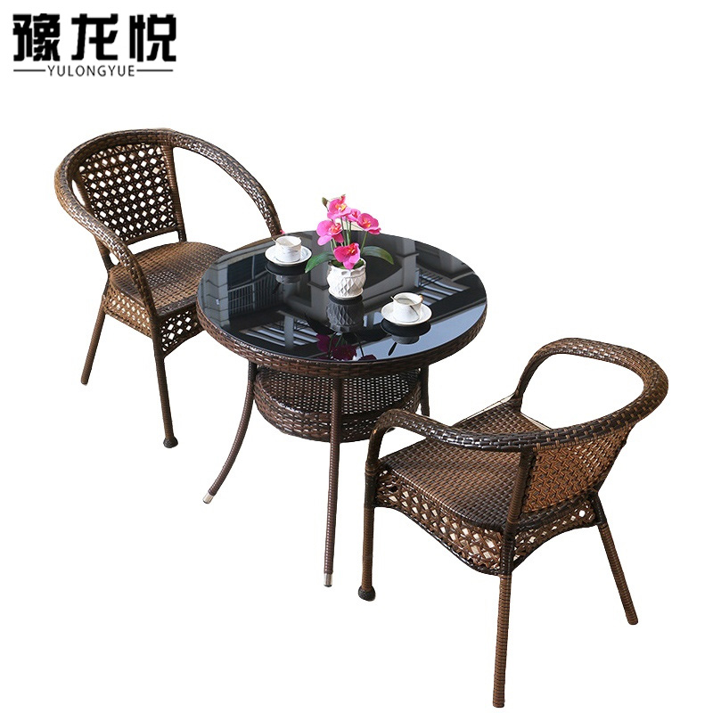 豫龙悦户外桌椅组合 圆桌编藤一桌二椅700*700*730mm套