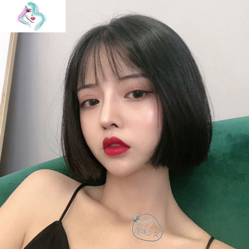 假发女短发网红圆脸修脸bobo头空气刘海气质逼真自然少女全头套式 你