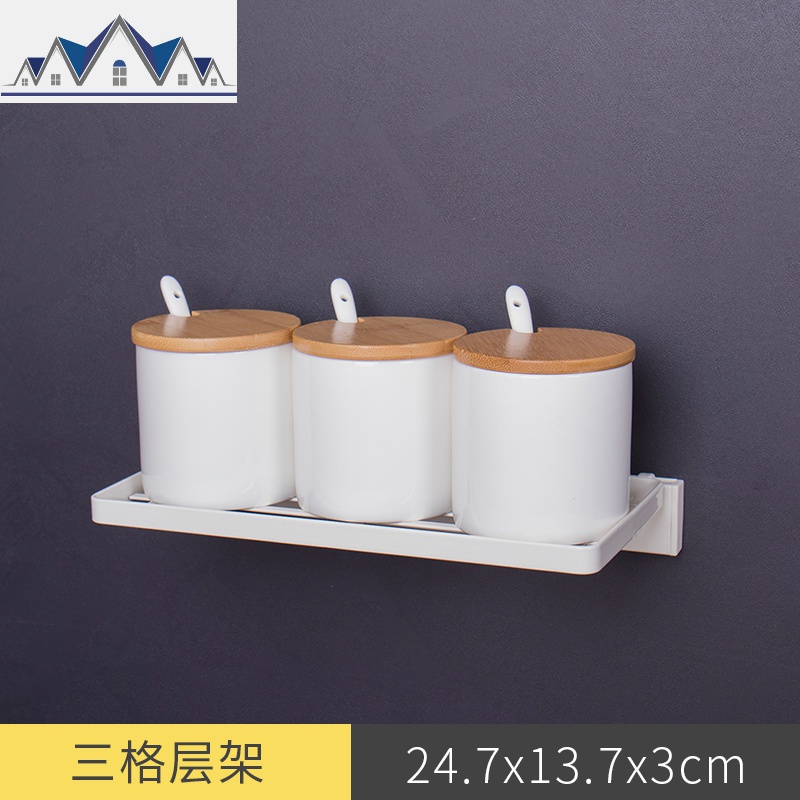 厨房置物架壁挂免打孔调味料架放锅盖菜板厨房神器收纳架刀架_823 层架（三格）（配杆+免钉胶）