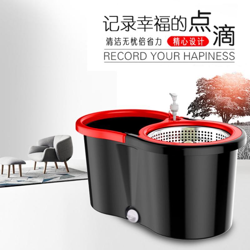 [明静品牌]拖把旋转拖把桶钢琴黑升级版加大加厚拖把桶套装 2个拖头+钢篮+钢盘+加强杆