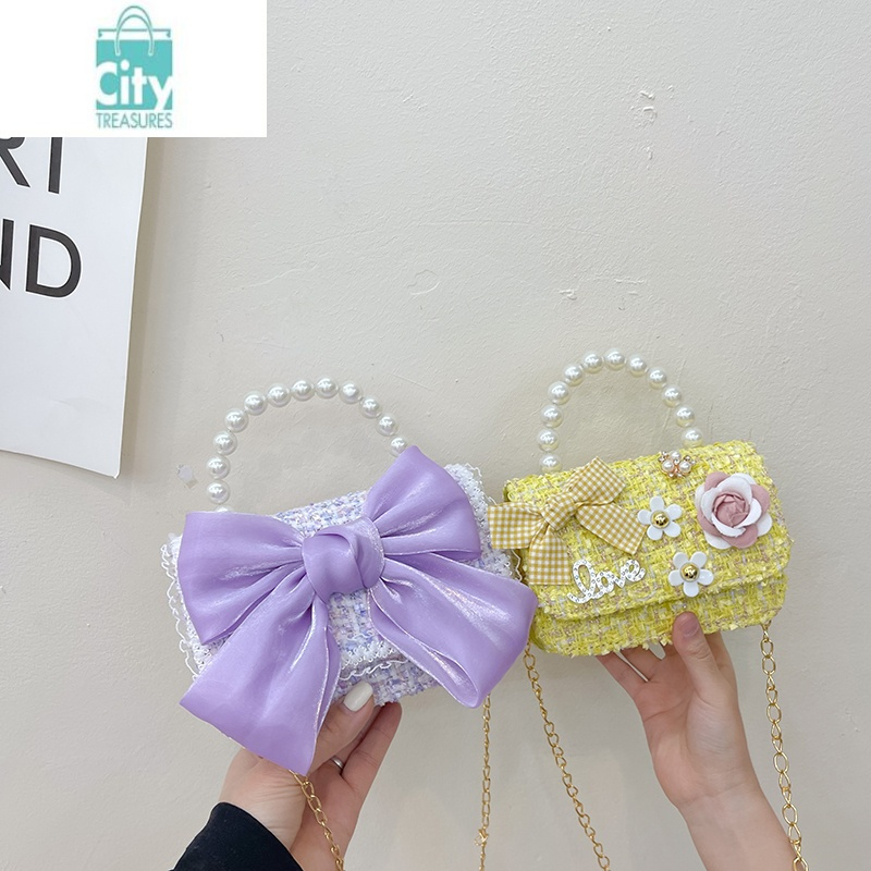 bangdou儿童包包女可爱宝宝斜挎包小公主蝴蝶结珍珠手提包女童洋气单