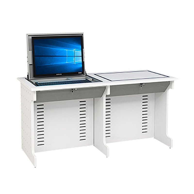 红星鼎龙 定制单人红樱桃色翻转式多媒体电教室中控学生机房电脑桌椅