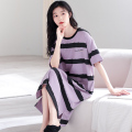浪莎睡裙女夏季纯棉短袖甜美宽松中长款连衣裙2024新款网红家居服 165(L)推荐100-120斤 SW3122睡裙紫条