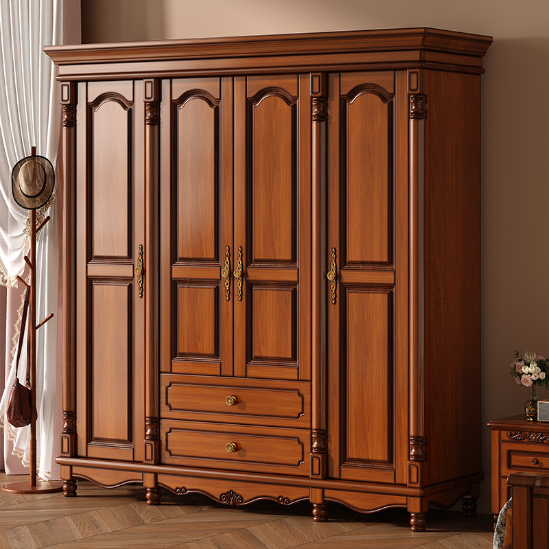 美式桃心花木实木衣柜对开门主卧室内大容量收纳储物柜复古轻奢