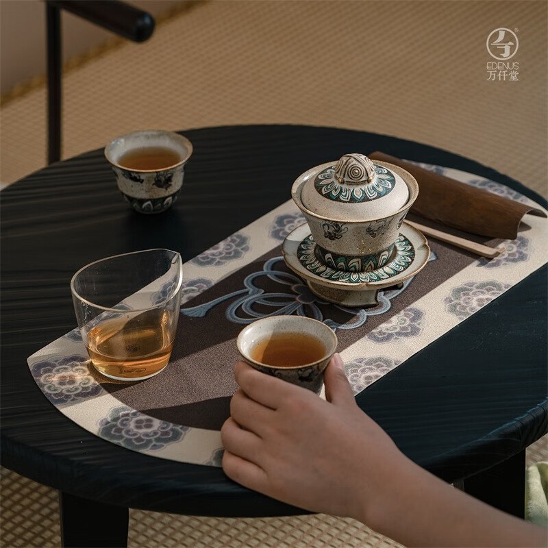 万仟堂(Edenus)茶具套装 敦煌联名系列盖碗 陶瓷高档茶具成套送礼盒装 飞天茗香A 灰白釉高清大图