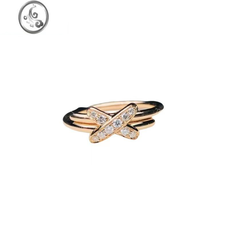 jimi交叉戒指女镶嵌银银玫瑰金轻奢ins流行设计感欢缘x形婚戒指环