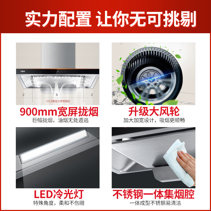 万家乐(Macro)抽油烟机 19m³大吸力 1级能效低噪音 900mm宽屏 欧式T型智能触控式CXW-218-A591