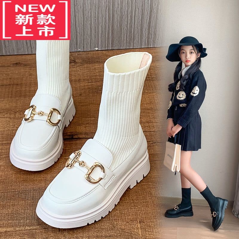 可莉允女童短靴2022春秋季新款儿童马丁靴小皮靴中大童靴子JK童鞋袜子靴图片