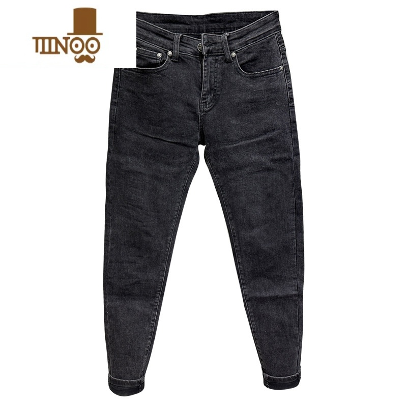 YANXU弹力九分牛仔裤男2023薄款潮流韩版百搭纯色修身小脚分紧裤0高清大图