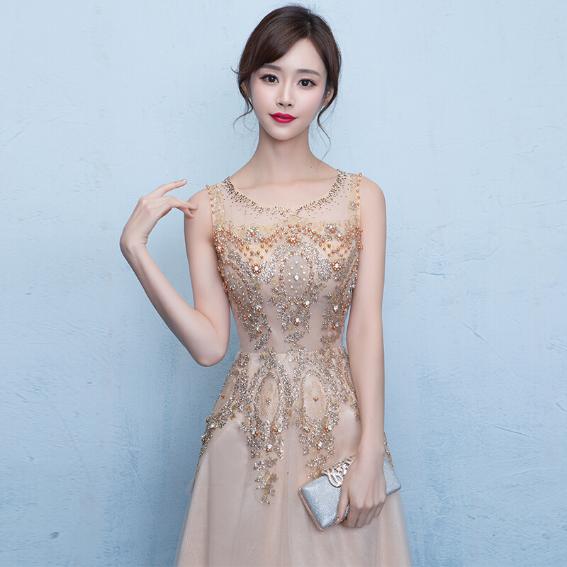 宴会晚礼服长款新娘结婚敬酒服修身女2018新款高贵优雅名媛礼服秋
