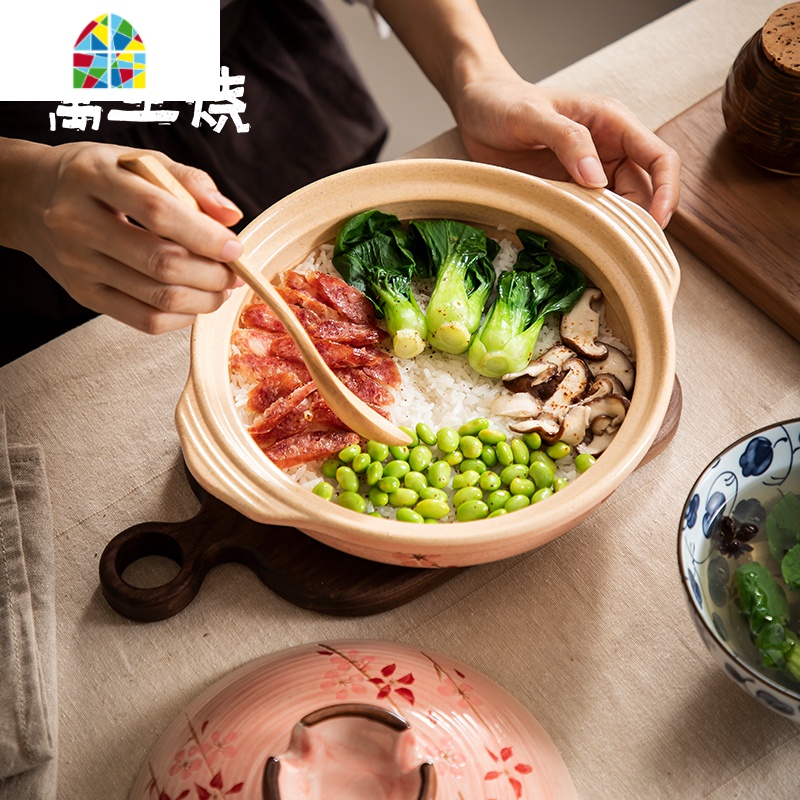 万土烧樱花日式耐热砂锅创意炖锅家用煲仔饭锅陶土海鲜干锅煮饭锅 FENGHOU 9英寸高锅高清大图