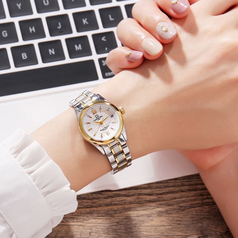 瑞士嘉年华Carnival女士全自动机械表 女镂空休闲时尚商务女表防水金属精钢带韩版潮流手表简约透视腕表情侣表8670L高清大图