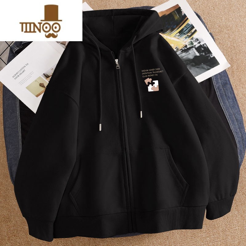 YANXU美式拉链卫衣男薄款ins潮流休闲宽松情侣装连帽开衫上衣外开高清大图