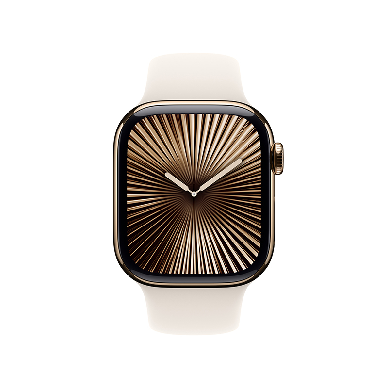 MX0A3CH/B Apple Watch S10 蜂窝 42 毫米金色钛金属表壳 星光色运动型表带-S/M