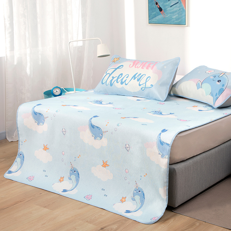 家柏饰(CORATED)冰丝席三件套1.8m床1.5米可折叠夏季1.2学生宿舍席子凉席 梦幻独角鲸冰丝席 0.9m床