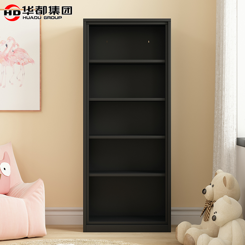 华都HDKF-650H 曜黑600宽五层书柜华都开放图书柜置物架阳台柜展示手办柜收纳储物柜家用无门铁皮文件柜高清大图
