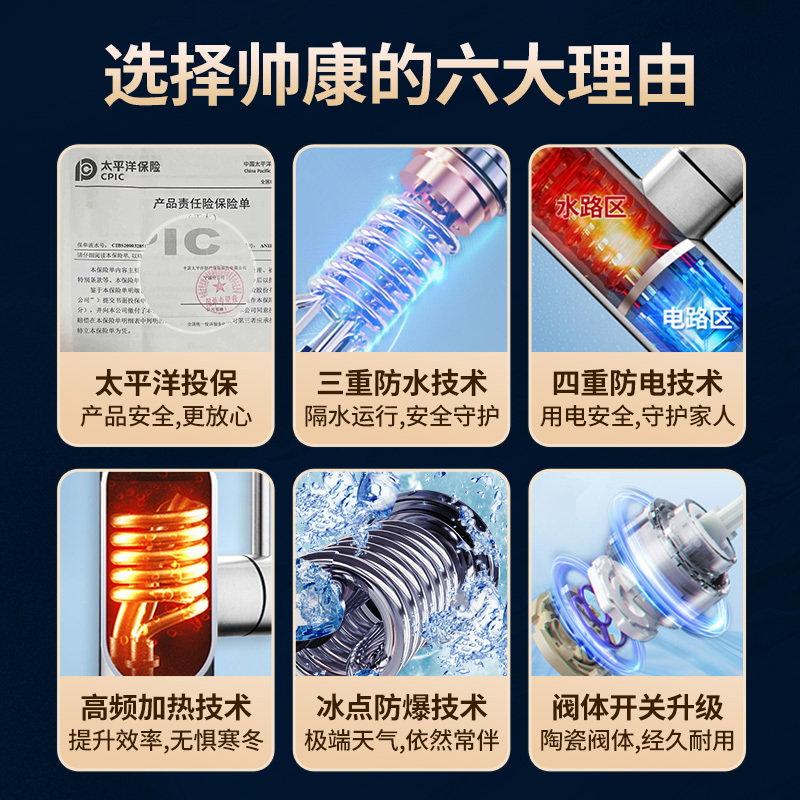帅康(sacon)电热水龙头速热式不锈钢下进水家用卫生间厨房热水器小厨宝冷热两用自来水加热器过水热即热式热水宝SR001