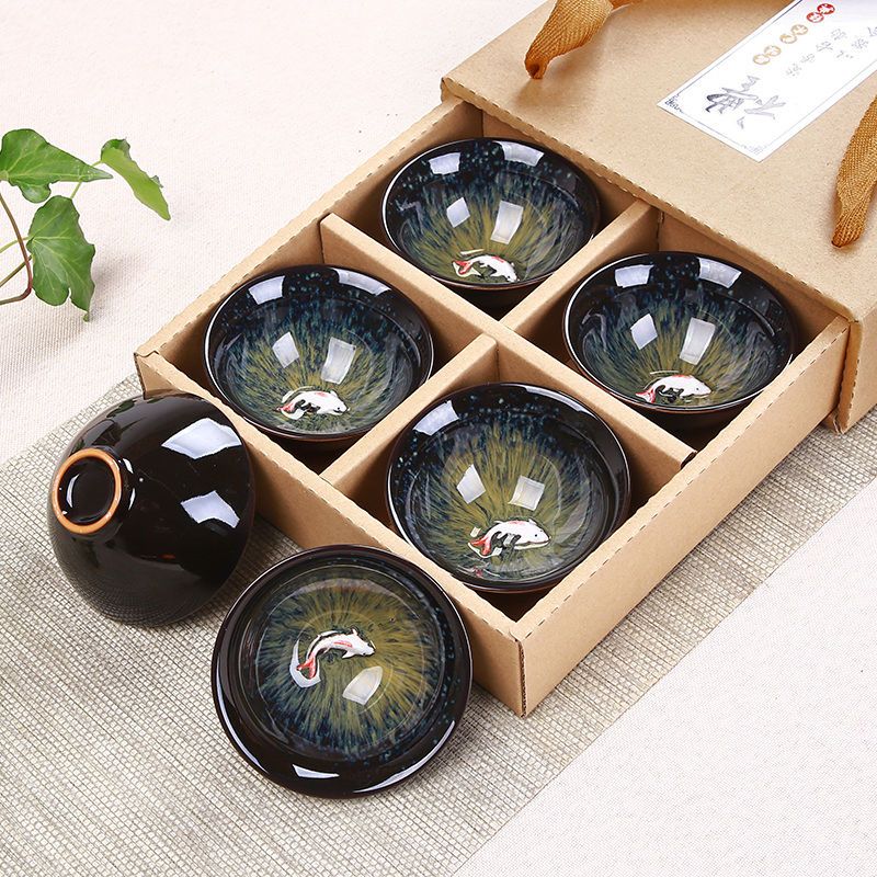 苏宁放心购功夫茶具茶杯套装家用陶瓷懒人石磨泡茶整大号建盏窑变普洱茶茶杯