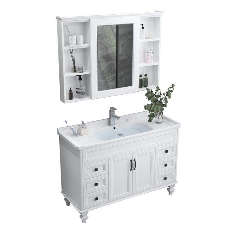 美式碳纤维浴室柜卫生间落地式洗漱台洗手洗脸洗面盆卫浴镜柜组合