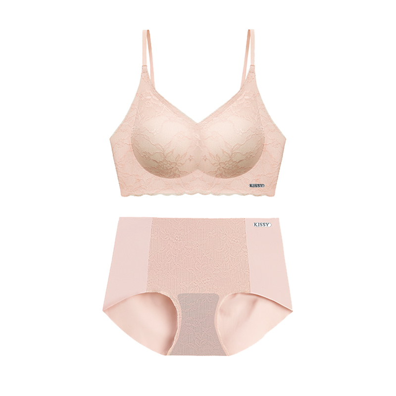 kissy氧心yangxin无钢圈负离子乳棉杯聚拢调整文胸女性感内衣套装视频