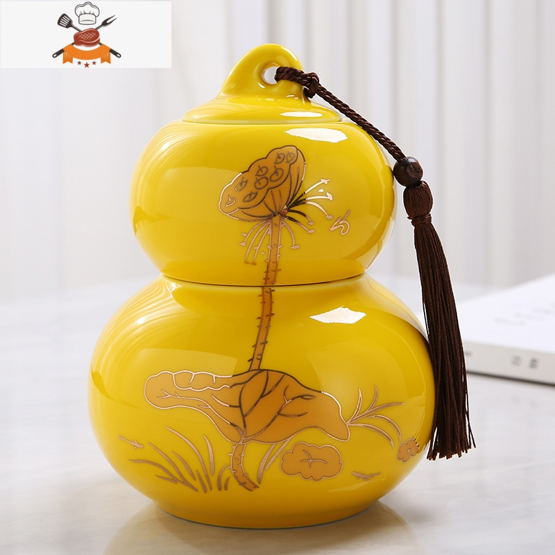 敬平禄陶瓷葫芦茶叶罐中大号普洱花红绿茶叶包礼盒装密封罐定制