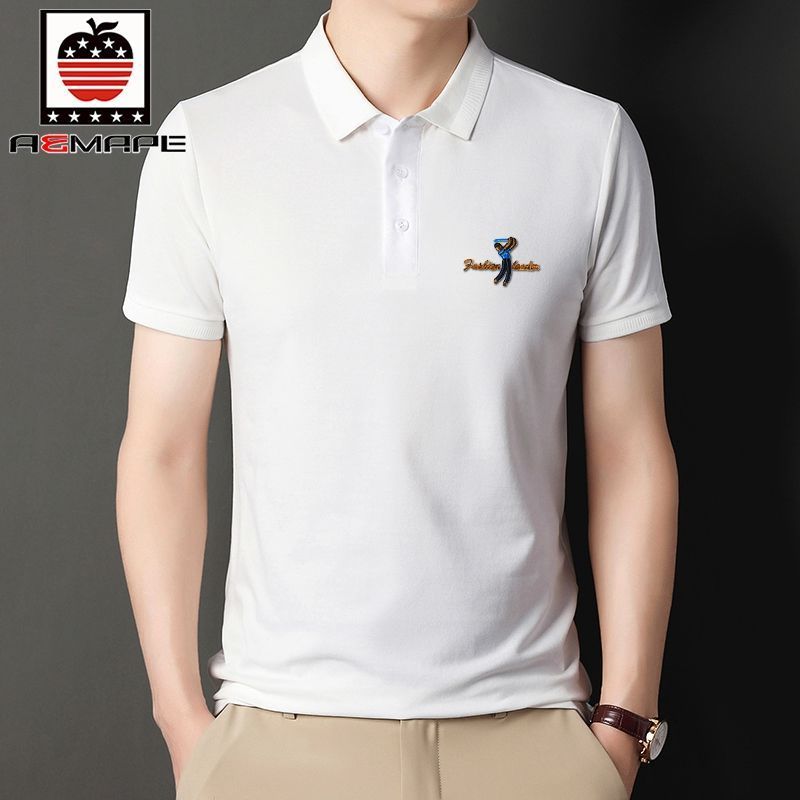 爱曼普新款男士半袖体恤衫男刺绣高级棉T恤男抗皱透气POLO衫男潮