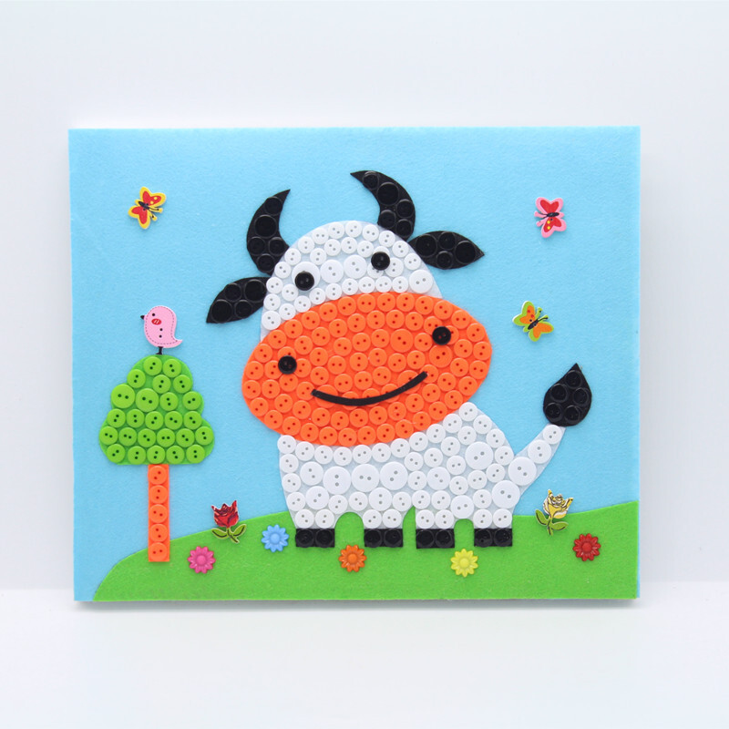 创意小学生手工作品纽扣画材料包儿童子制作幼儿园粘贴作业默认尺寸牛