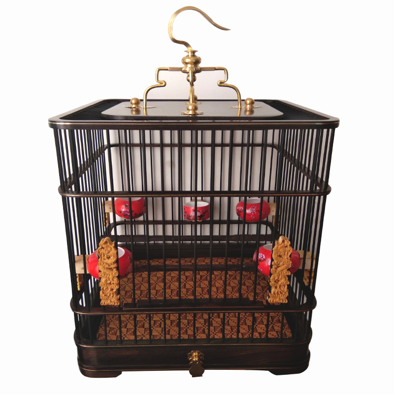 红木乌木花梨鸟笼红子贝子绣眼靛颏玉鸟金青鸟笼手工紫竹丝方笼高清大图