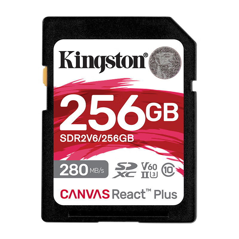 金士顿(Kingston)256GB SD存储卡 U3 V60 4K 数码相机内存卡 读速280MB/s 写速100MB高清大图