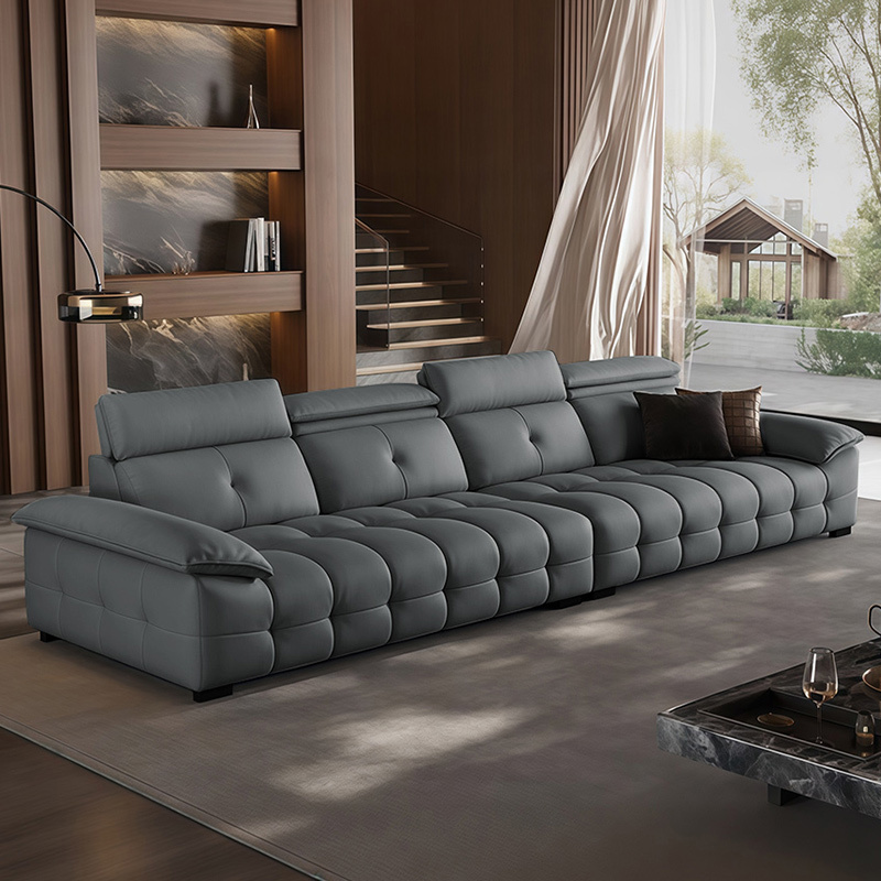 意式轻奢高靠劳伦斯真皮沙发头层牛皮沙发简约极简沙发现代直排高清大图