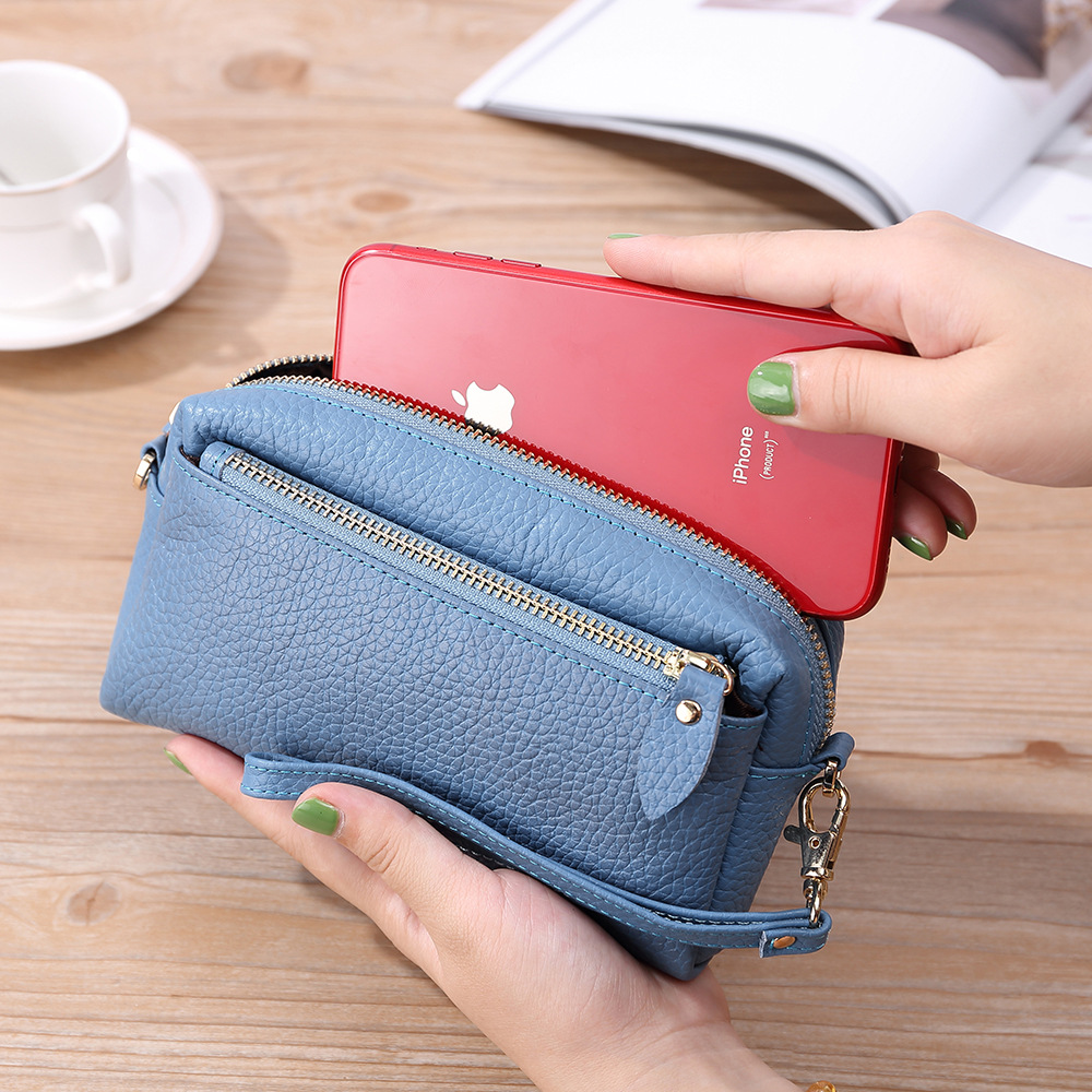 bolo)新款韩版女士真皮手机包斜挎头层牛皮单肩手机包多用链条包手抓