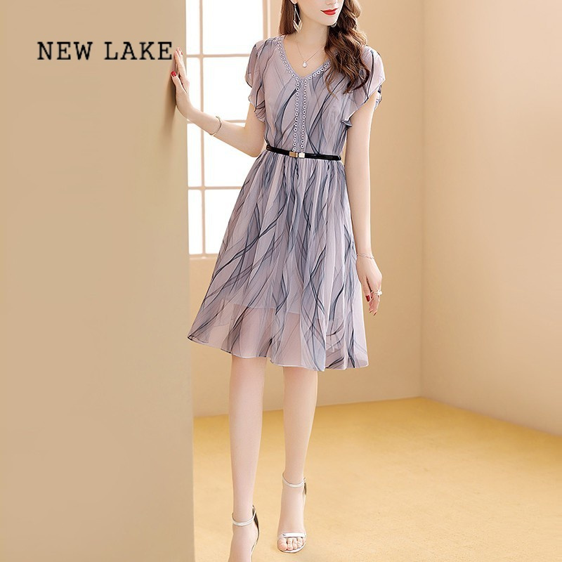 lake矮个子中年妈妈30一40岁高贵气质洋气女装夏装年轻雪纺减龄连衣裙