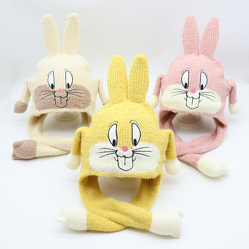 huayangtu秋冬儿童宝宝帽子可爱兔子耳朵会动毛线帽抖音女12岁男童3网