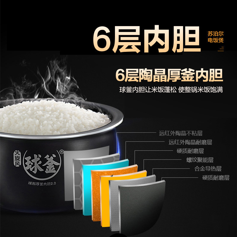 苏泊尔(SUPOR) 电饭煲 4L家用 多功能电饭锅 陶晶不粘球釜内胆 CFXB40FC835-75