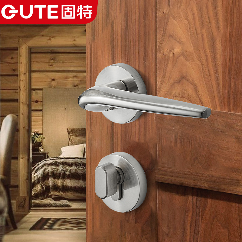 固特门锁室内家用卧室黑色分实木门房门把手通用型锁具