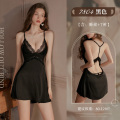 霏慕暧昧风月深V露沟睡裙吊带露背短裙性感情趣内衣午夜魅力床上衣服7804 均码 7804◆法式柔情◆黑【睡裙+T裤】