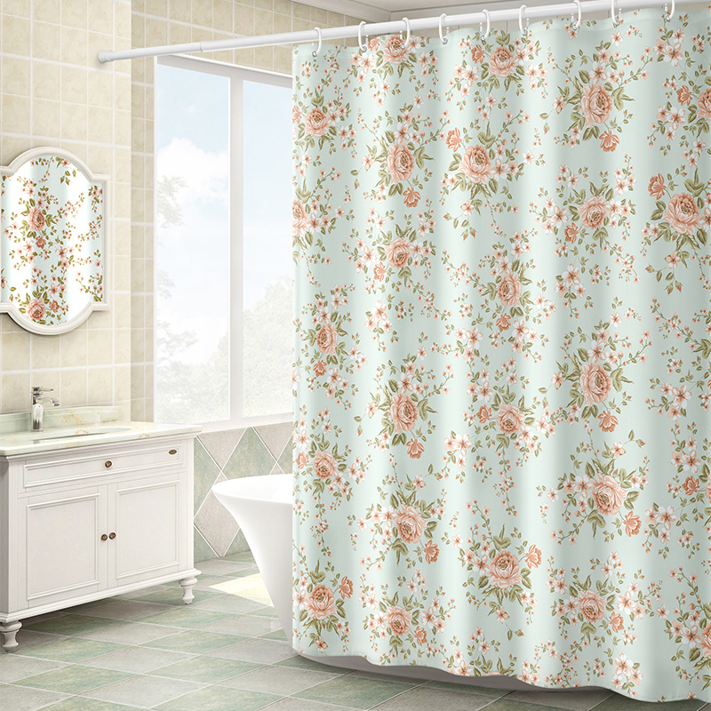 家柏饰(CORATED)浴间浴帘杆套装免打孔卫生间防水布洗澡间帘淋浴房挂帘厕所窗帘 【套装】帘240宽*200高+白杆+挂钩 默认尺寸