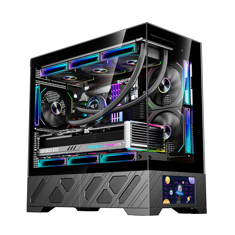 玩嘉千禧MATX副屏版 黑色 游戏电脑台式机箱 支持360水冷 M-ATX主板 5.5吋LCD屏270°海景房高清大图
