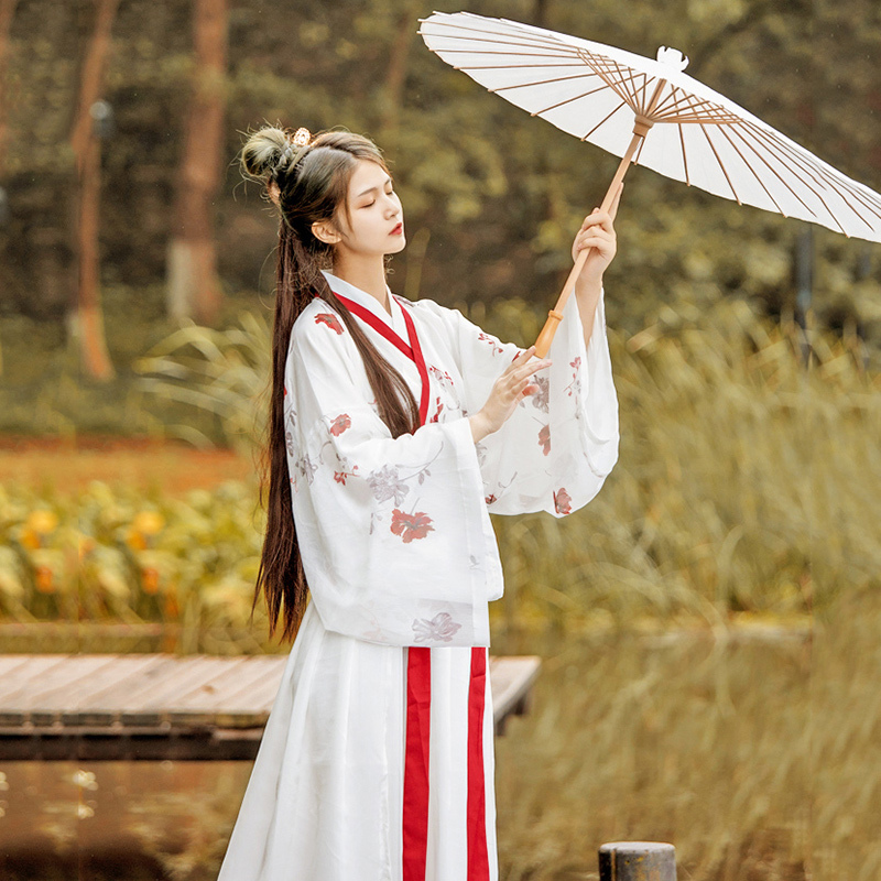 新款上市汉服女中国风学生交领齐腰广袖超仙古装飘逸清新淡雅小个子