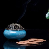 120盘5味+1个香炉（檀香+艾草+茉莉+桂花+薰衣草 各24盘）-檀香沉香盘香家用室内熏香厕所香薰生活日用香薰用品香薰